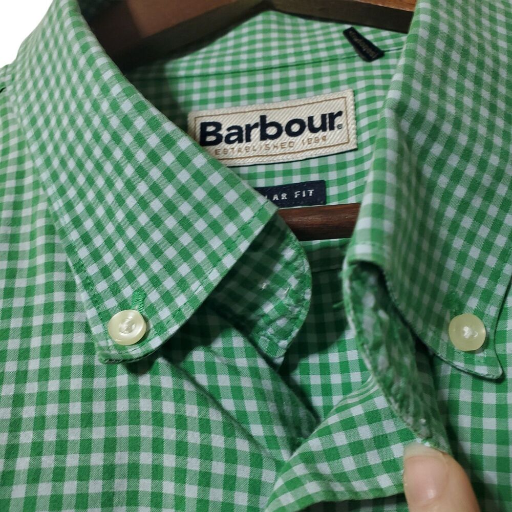 Barbour Shirt 3XL Regular Fit Green Country Outdoor Cotton Check Button Up Mens - Picture 5 of 13
